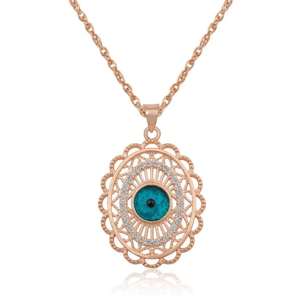 ​Gümüş Rose Oval Nazar Bayan Kolye ürün görseli