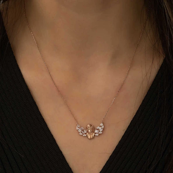 Gümüş Rose Kanatlı Melek Kolye - Resim 4