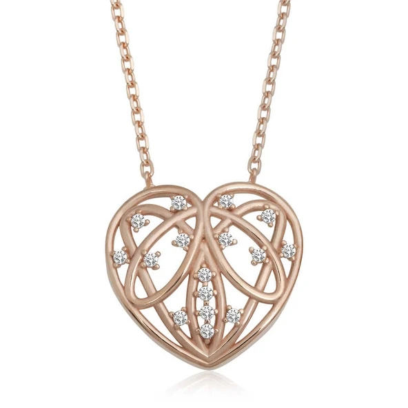 Gümüş Rose Bombeli Kalp Kadın Kolye ürün görseli 1