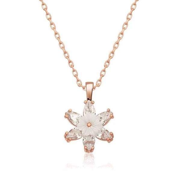 Gümüş Rose Beyaz Lotus Çiçeği Kolye ürün görseli 1