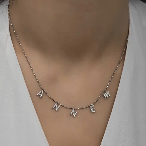 ​Gümüş Annem Yazılı Bayan Kolye - Resim 5