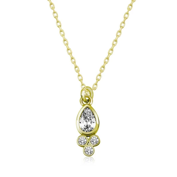 Gümüş Gold Çiğ Damlası Tektaş Bayan Kolye ürün görseli