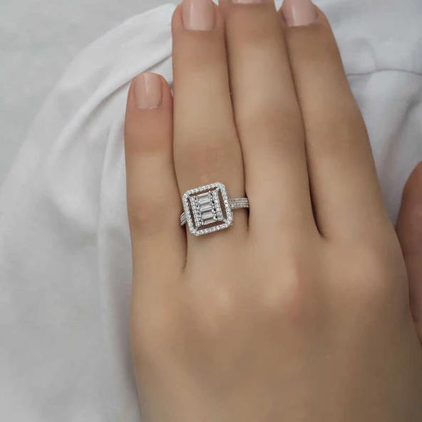 Gümüş Baget Kesim Kadın Yüzük - Resim 5