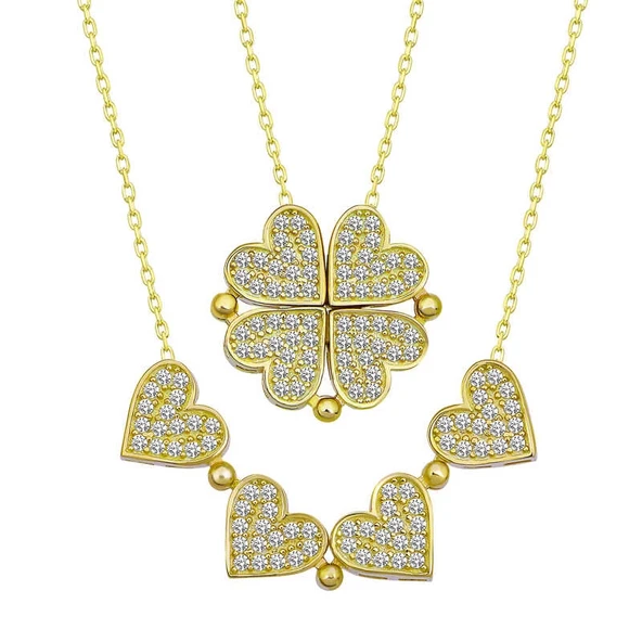 Gümüş Gold Kalpli Açılabilen Yonca Kadın Kolye ürün görseli