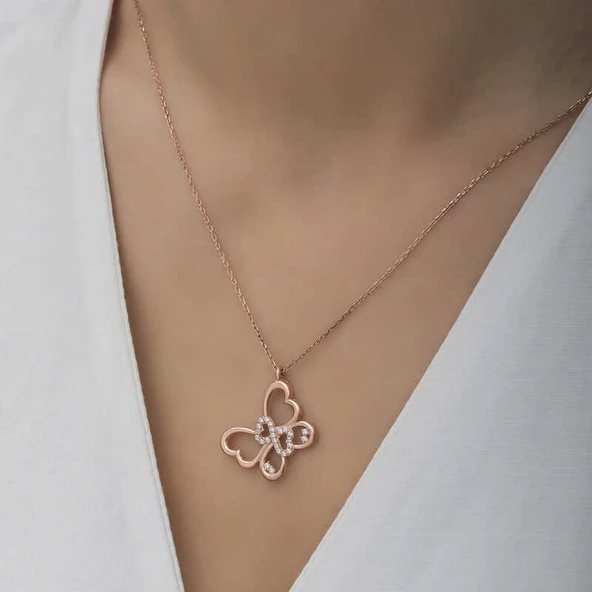 Gümüş Rose Sonsuzluk Kelebek Kadın Kolye - Resim 4