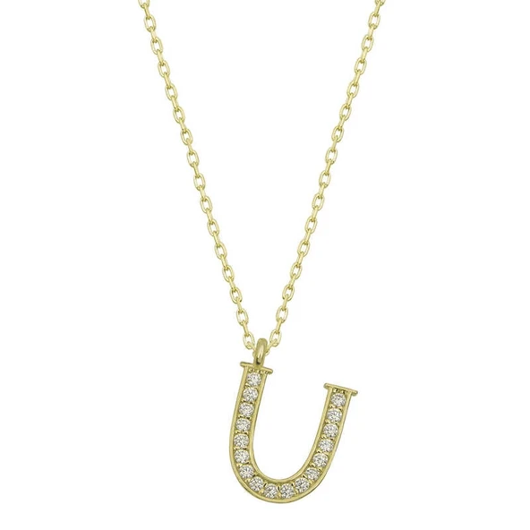 Gümüş Gold U Harfi Kadın Kolye ürün görseli