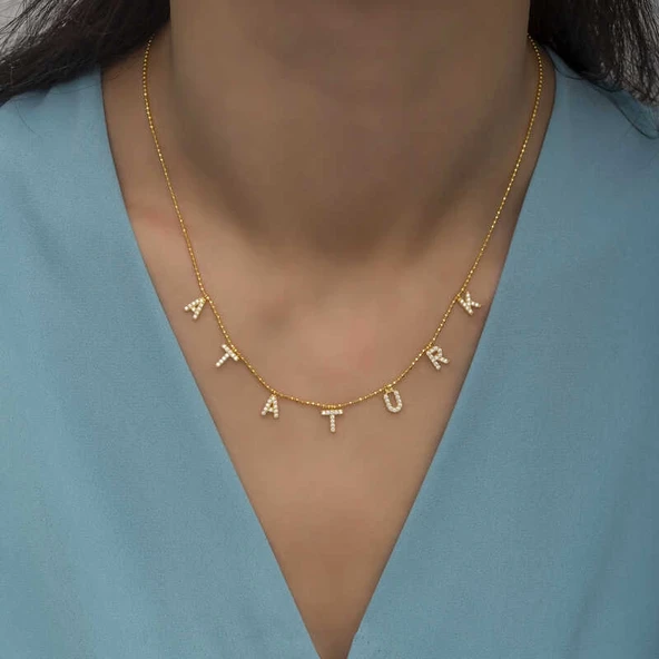 Gümüş Gold Atatürk Yazılı Bayan Kolye - Resim 2