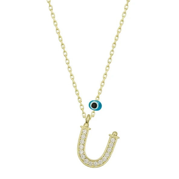 Gümüş Nazar Gold Ü Harfi Kadın Kolye ürün görseli