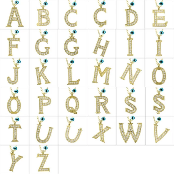 Gümüş Nazar Gold V Harfi Kadın Kolye - Resim 2