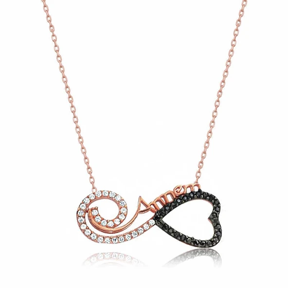 Gümüş Rose Kalpli Sonsuzluk Annem Kolye ürün görseli