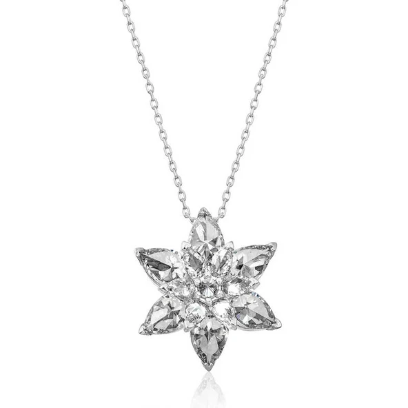 Gümüş Beyaz Lotus Çiçeği Bayan Kolye ürün görseli