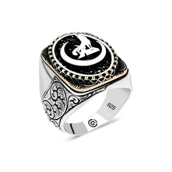 Gümüş Hilal Bozkurt Oval Erkek Yüzük ürün görseli