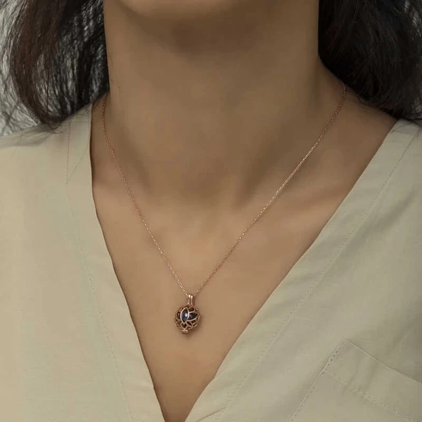 Gümüş Rose Kafesli Lotus Bayan Kolye - Resim 5