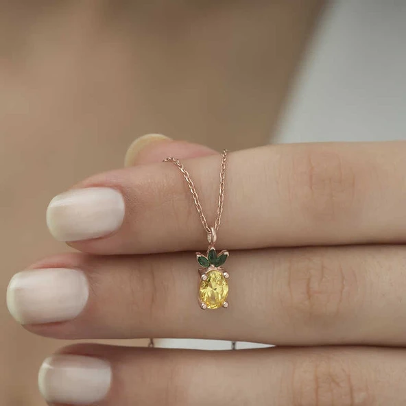 ​Gümüş Rose Ananas Figür Meyve Kolye - Resim 3