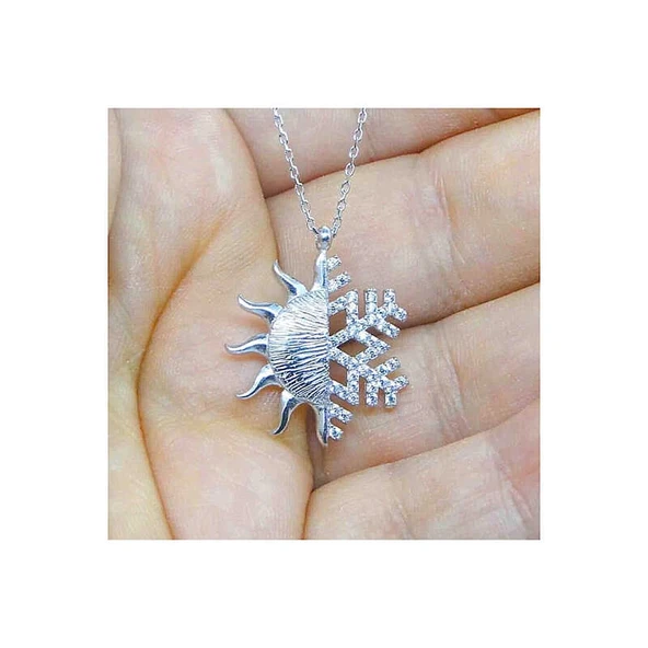 Gümüş Güneş Kartanesi Bayan Kolye - Resim 2