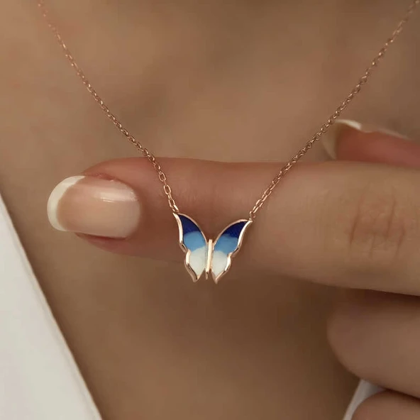 Gümüş Rose Minimal Kelebek Bayan Kolye - Resim 4