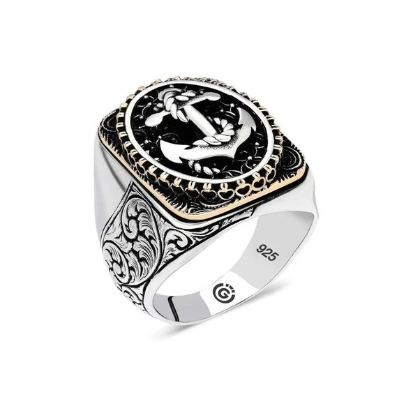 Gümüş Deniz Çapası Oval Erkek Yüzük ürün görseli