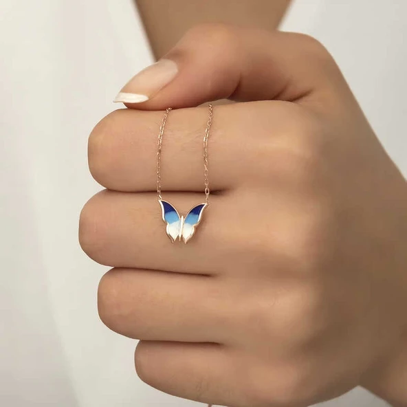 Gümüş Rose Minimal Kelebek Bayan Kolye - Resim 5