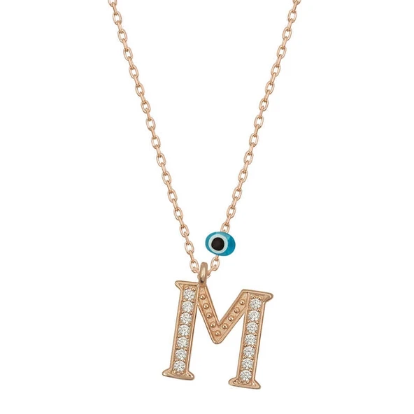 Gümüş Nazar Rose M Harfi Kadın Kolye ürün görseli