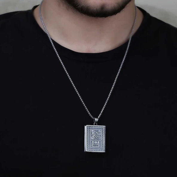 Gümüş Kare İçi Açılabilen Muhammed Muskalık Kolye - Resim 2