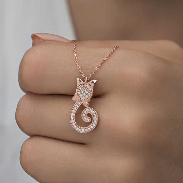 Gümüş Rose Kedi Kadın Kolye - Resim 5