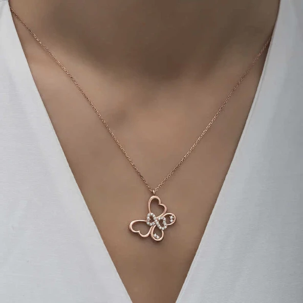Gümüş Rose Sonsuzluk Kelebek Kadın Kolye - Resim 3