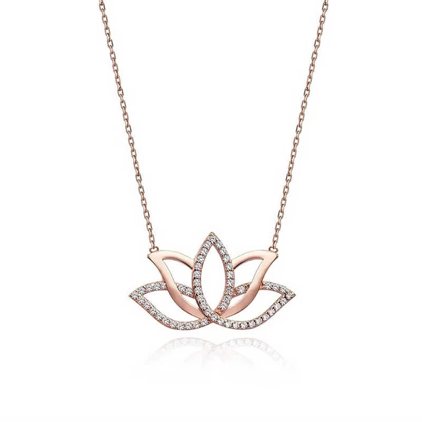 Gümüş Rose Lotus Çiçeği Kolye ürün görseli