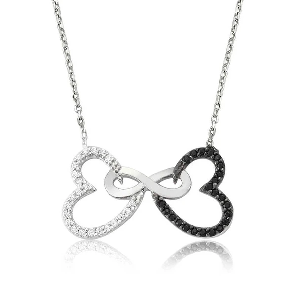 Gümüş İki Kalp Sonsuzluk Kadın Kolye ürün görseli