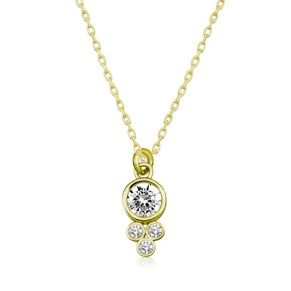 Gümüş Gold Çiğ Damlası Yuvarlak Tektaş Bayan Kolye ürün görseli