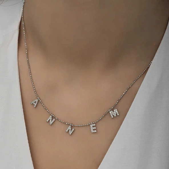 ​Gümüş Annem Yazılı Bayan Kolye - Resim 4