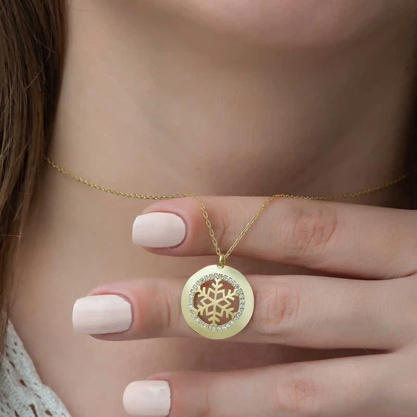Gümüş Gold Kar Tanesi Bayan Kolye - Resim 2