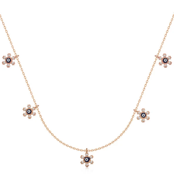 Gümüş Rose Çiçek Nazarlı Şans Kadın Kolye ürün görseli