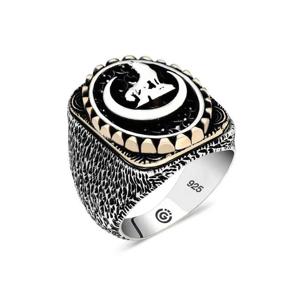 Gümüş Hilal Bozkurt Oval Erkek Yüzük ürün görseli