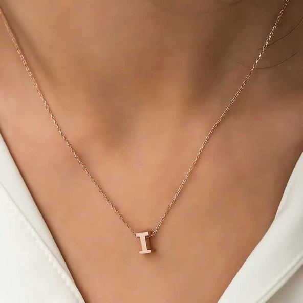 Gümüş Rose 3 Boyutlu I Harf Bayan Kolye - Resim 2