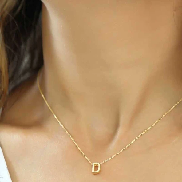 Gümüş Gold 3 Boyutlu D Harf Bayan Kolye ürün görseli 1