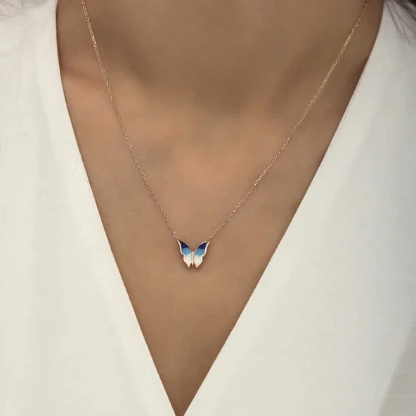 Gümüş Rose Minimal Kelebek Bayan Kolye - Resim 2