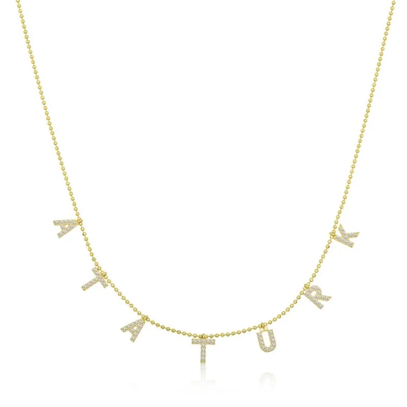 Gümüş Gold Atatürk Yazılı Bayan Kolye ürün görseli 1