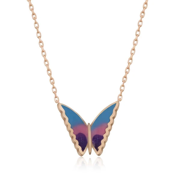 Gümüş Rose Minimal Kelebek Bayan Kolye ürün görseli