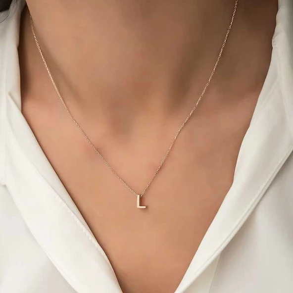 Gümüş Rose 3 Boyutlu L Harf Bayan Kolye ürün görseli