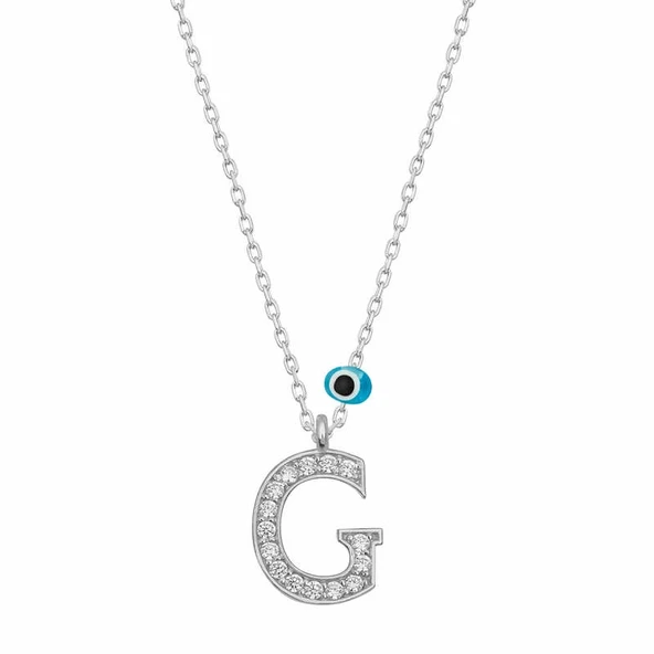 Gümüş Nazar Rodyum G Harfi Kadın Kolye ürün görseli