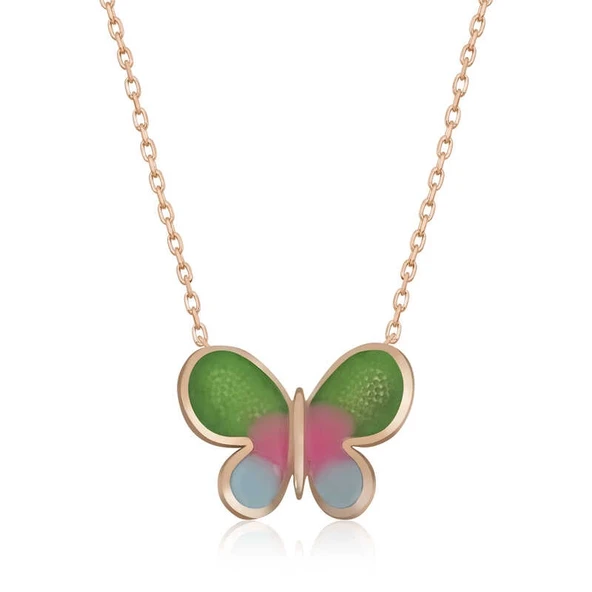 Gümüş Rose Minimal Kelebek Bayan Kolye ürün görseli