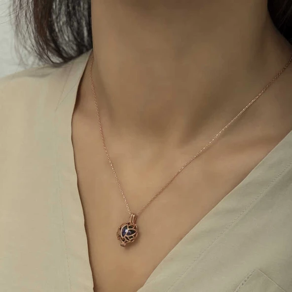 Gümüş Rose Kafesli Lotus Bayan Kolye - Resim 3