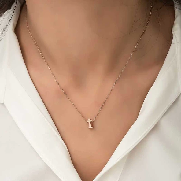 Gümüş Rose 3 Boyutlu İ Harf Bayan Kolye ürün görseli