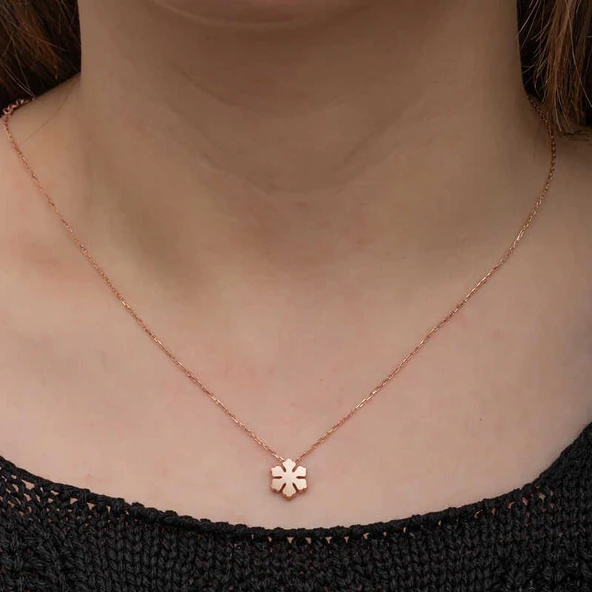 Gümüş Rose Minimal Kar Tanesi Kadın Kolye - Resim 3