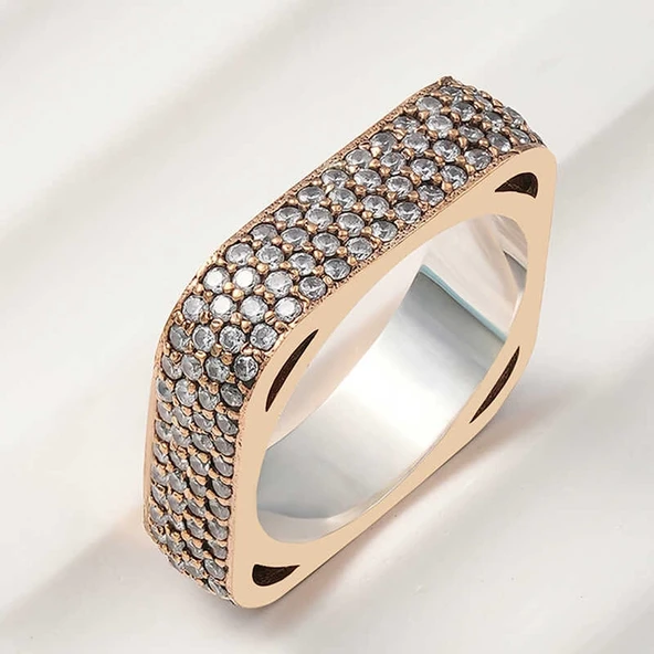 Gümüş 4 Sıra Kare Tamtur Kadın Yüzük ürün görseli