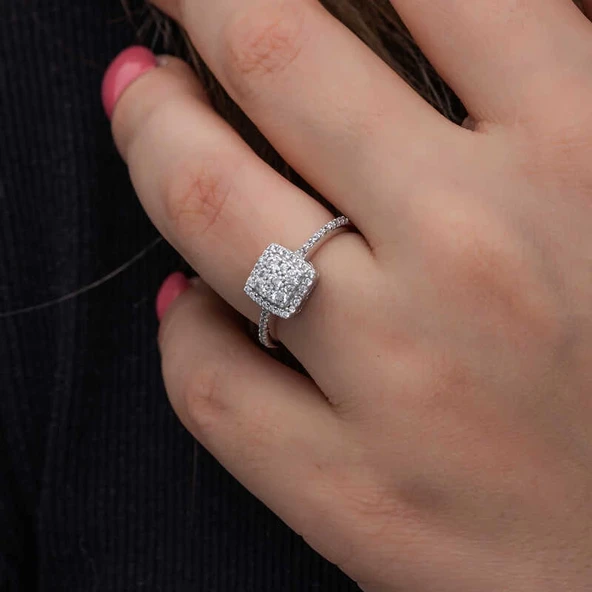 Gümüş Kare Zirkon Taşlı Kadın Yüzük - Resim 4