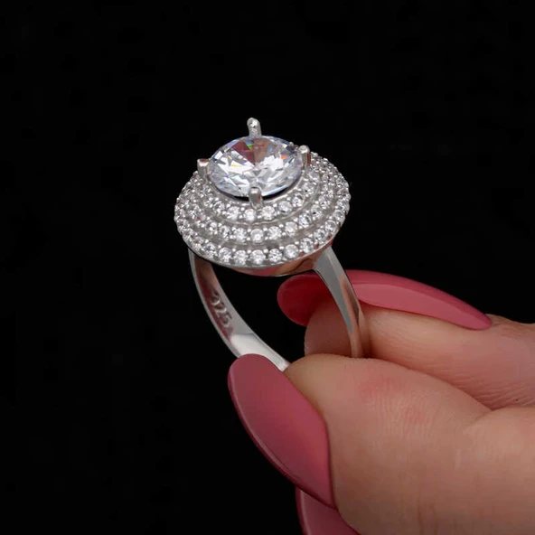 Gümüş 3 Sıra Taşlı Anturaj Kadın Yüzük ürün görseli