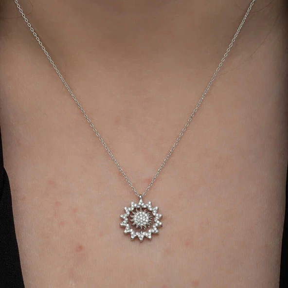 Gümüş Güneş Kadın Kolye - Resim 5