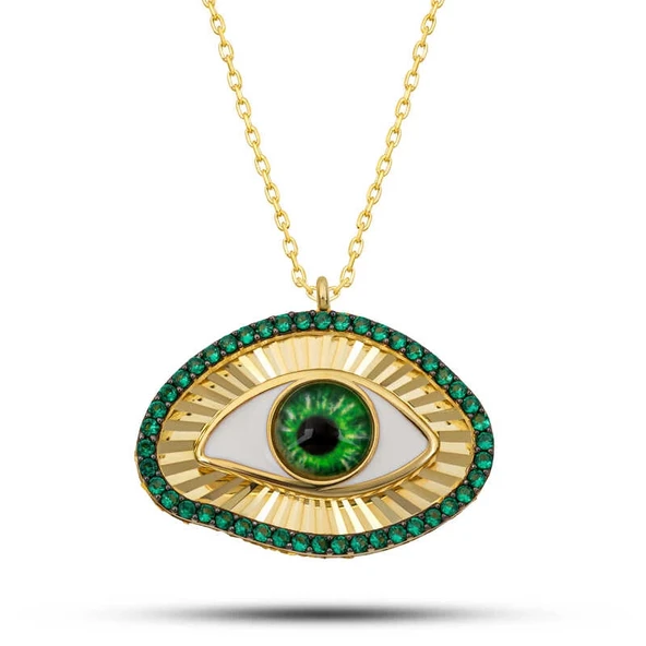 Gümüş Gold Zümrüt Göz Koruyucu Kadın Kolye ürün görseli