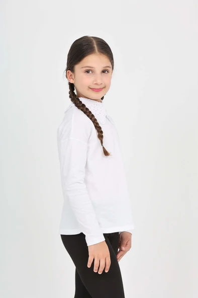 Toontoy Kız Çocuk Okul Dantel Yaka Tişört